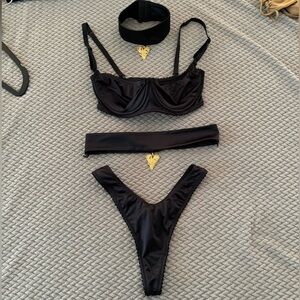 SKIMS Black Satin Jewel Lingerie Set NWOT